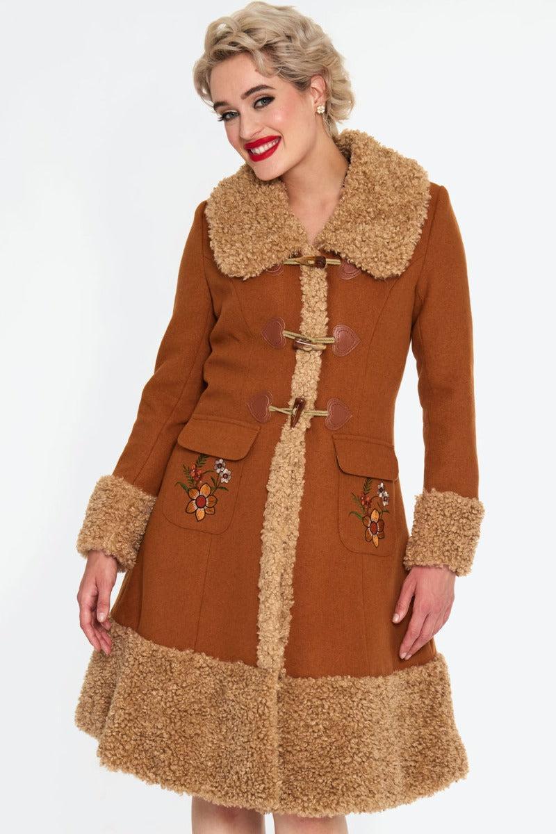 Brown Faux Fur Trimmed Coat