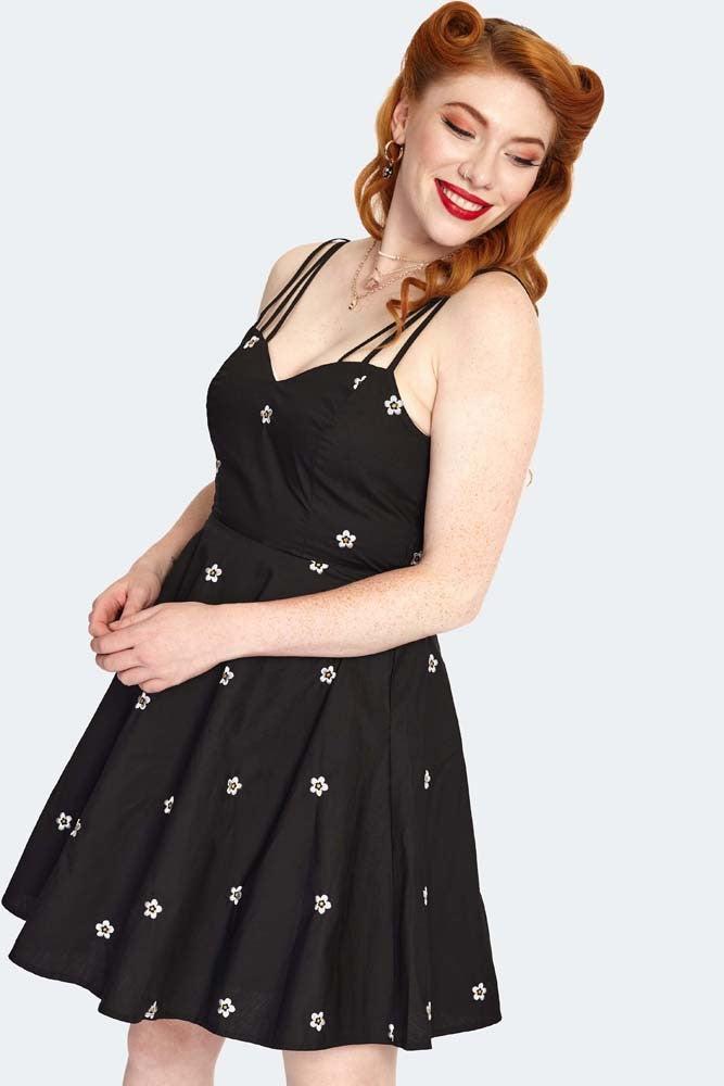 Daisy Embroidery Strappy Flare Dress