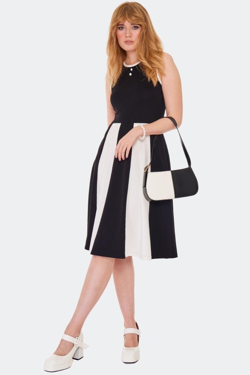 60s Contrast Stripe Flare Dress