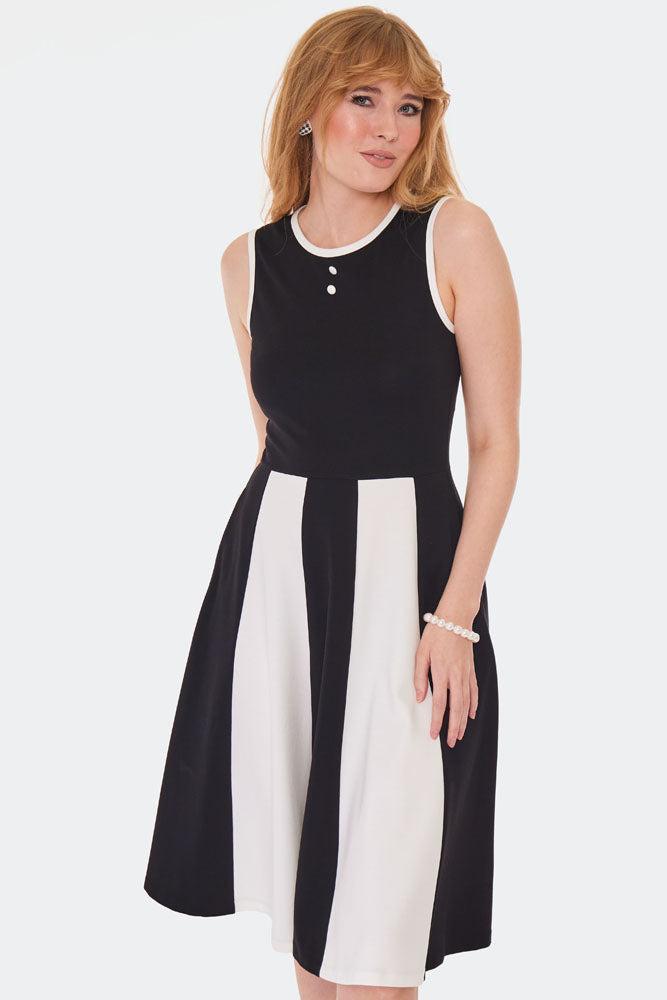 60s Contrast Stripe Flare Dress