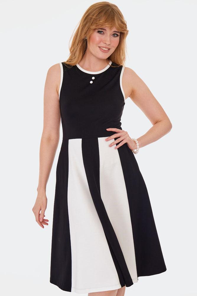 60s Contrast Stripe Flare Dress