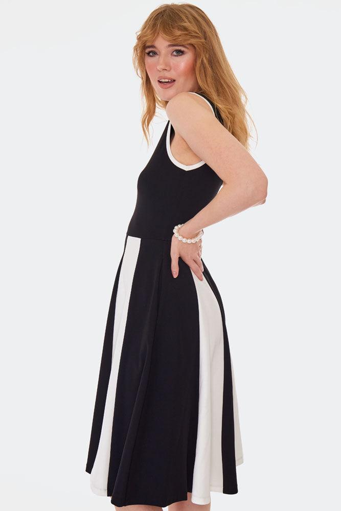 60s Contrast Stripe Flare Dress