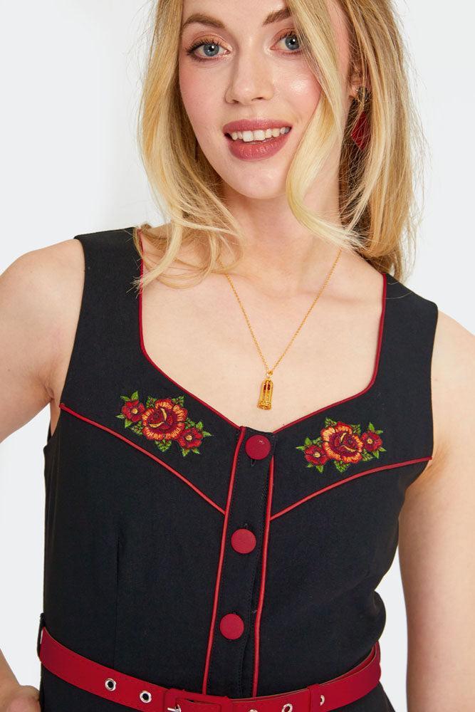 Rose Embroidered Flare Dress