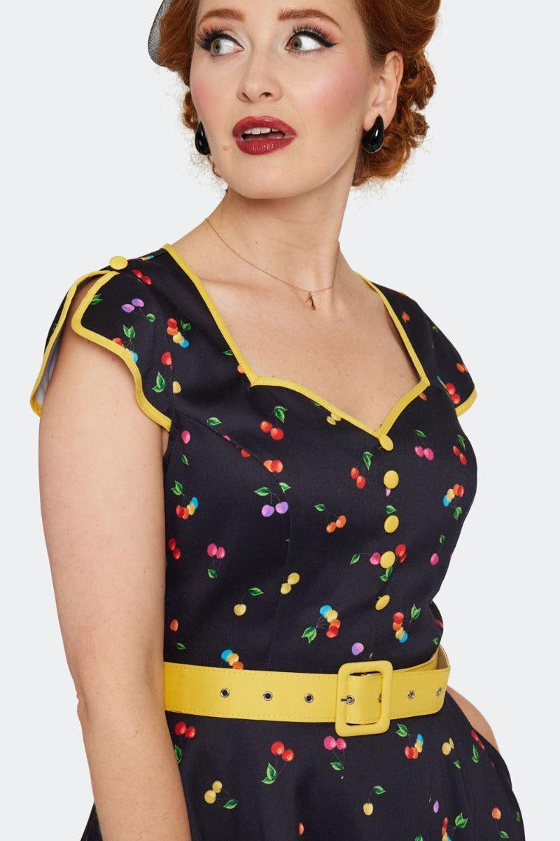 Rainbow Cherry Print Flare Dress