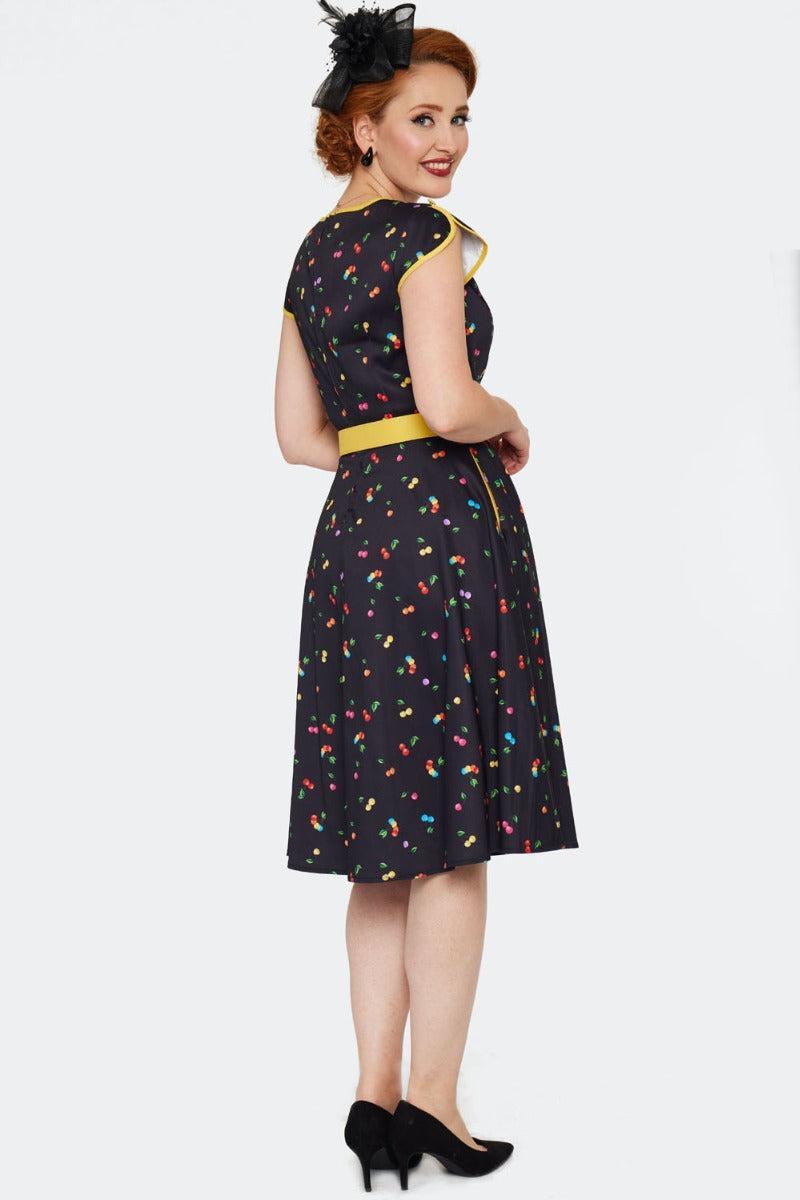 Rainbow Cherry Print Flare Dress