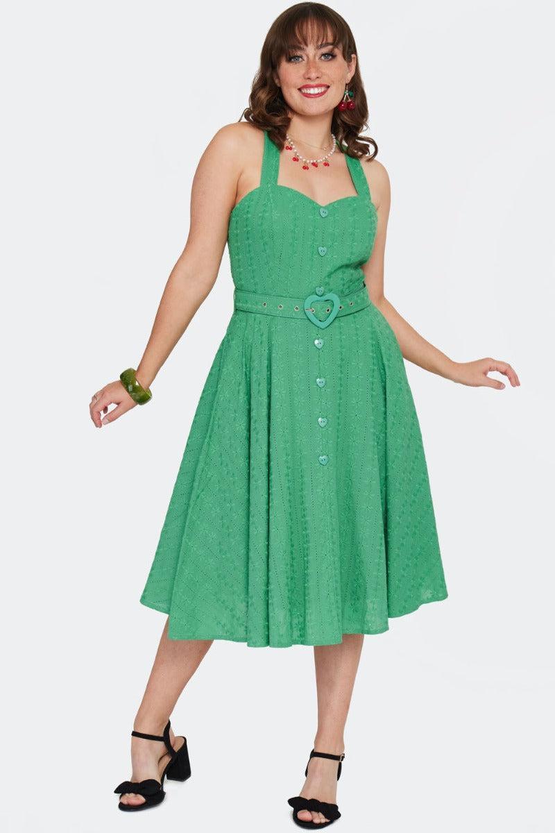 Embroidery Heart Buckle Flare Dress