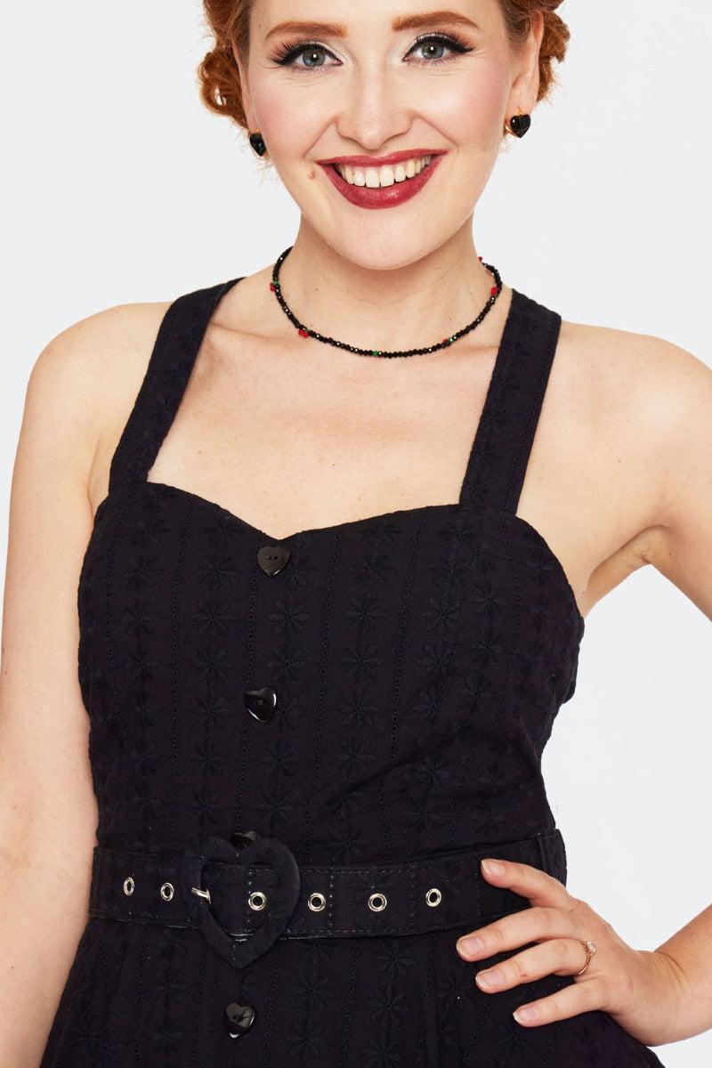 Embroidery Heart Buckle Flare Dress