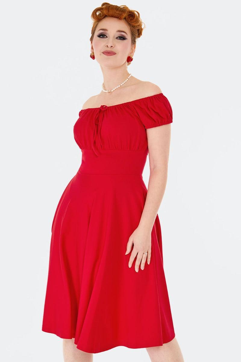 Gathered Neckline Flare Dress