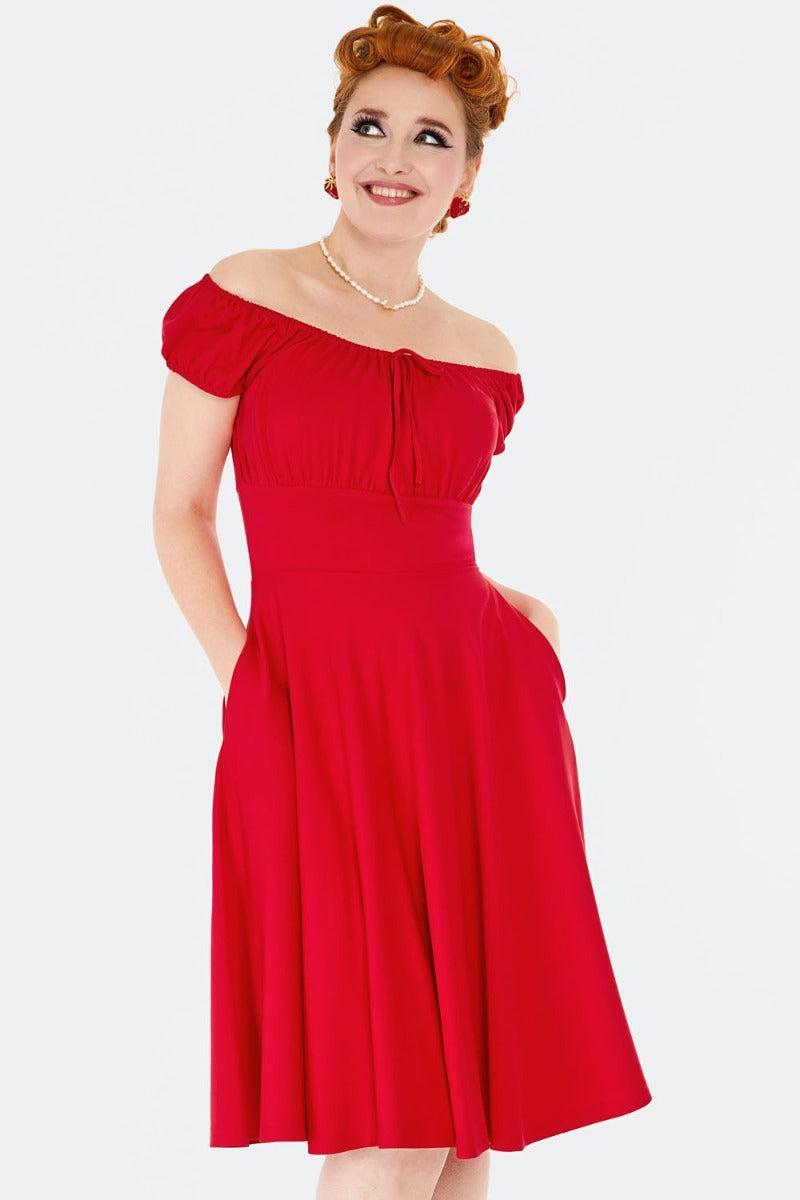 Gathered Neckline Flare Dress