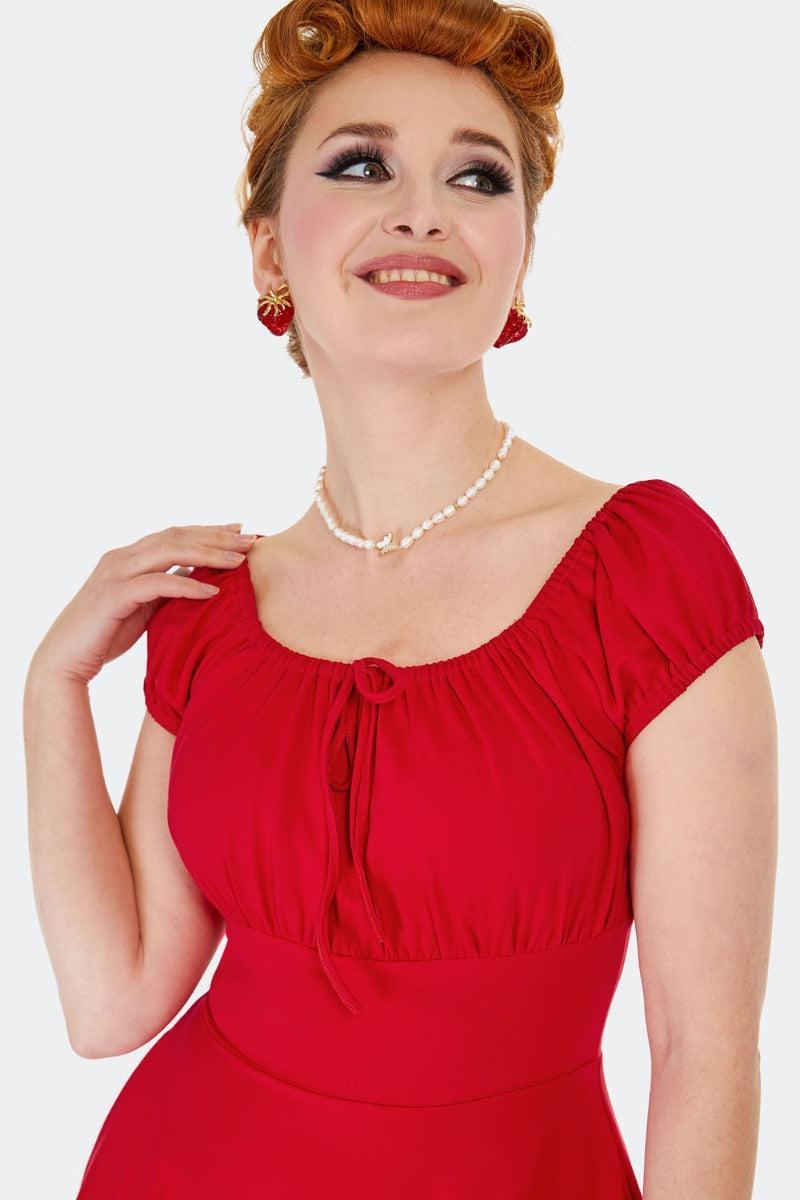 Gathered Neckline Flare Dress