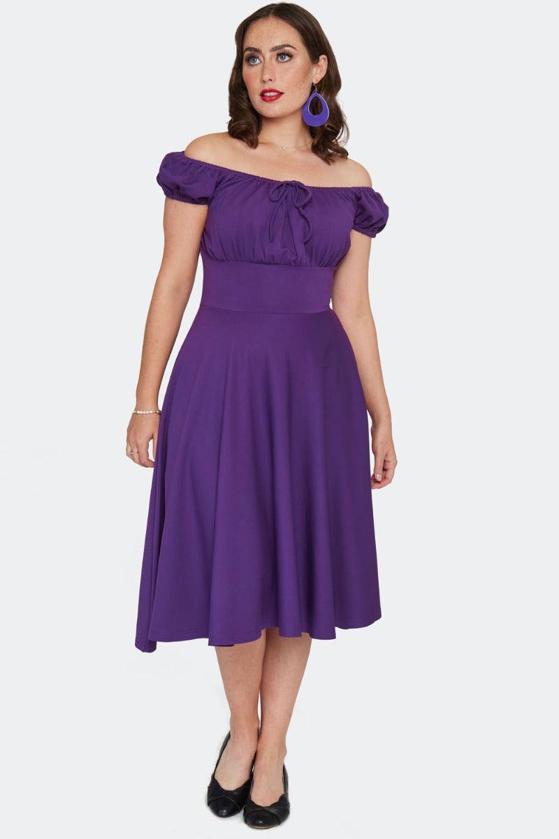Gathered Neckline Flare Dress