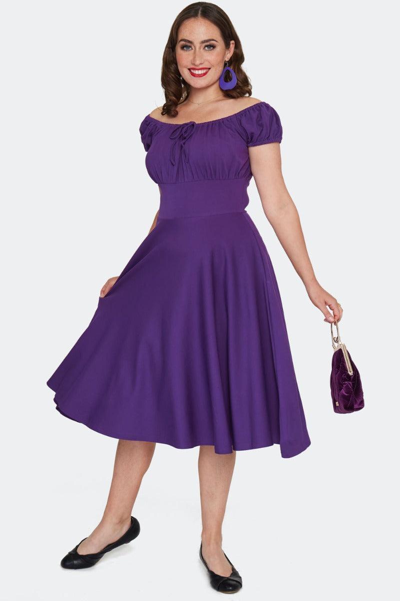 Gathered Neckline Flare Dress