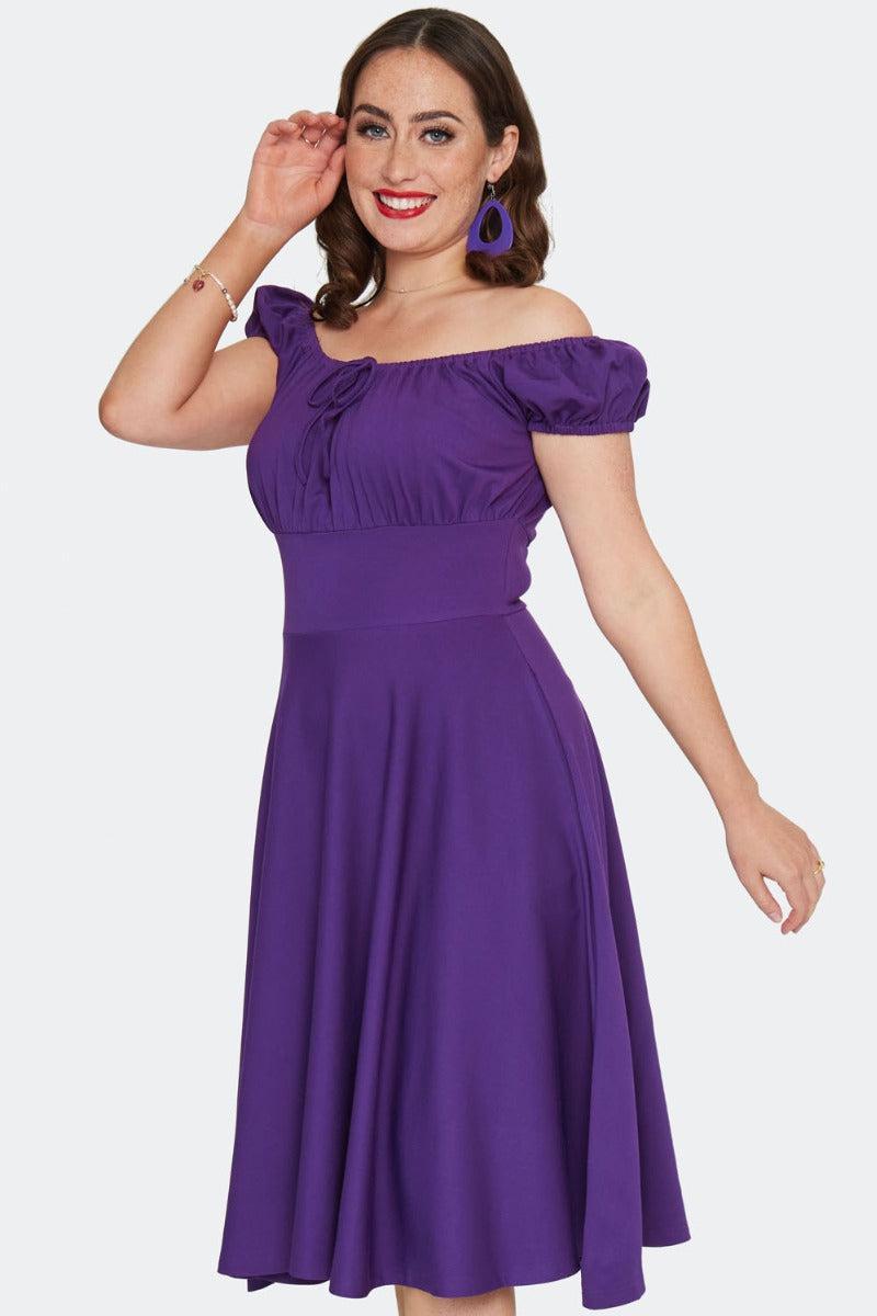 Gathered Neckline Flare Dress