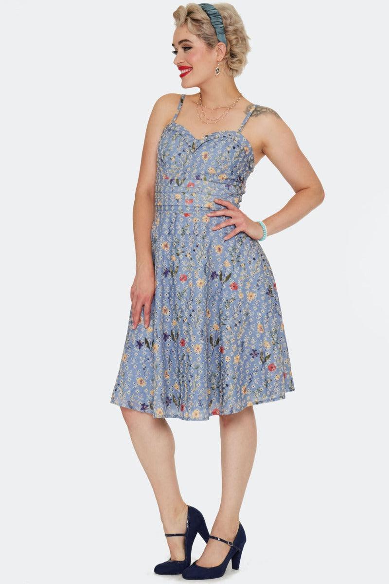 Summer Flowers Embroidery Flare Dress