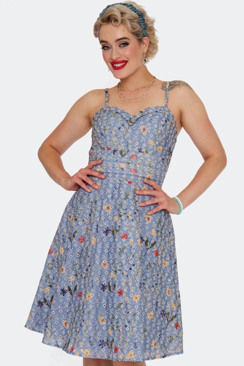 Summer Flowers Embroidery Flare Dress