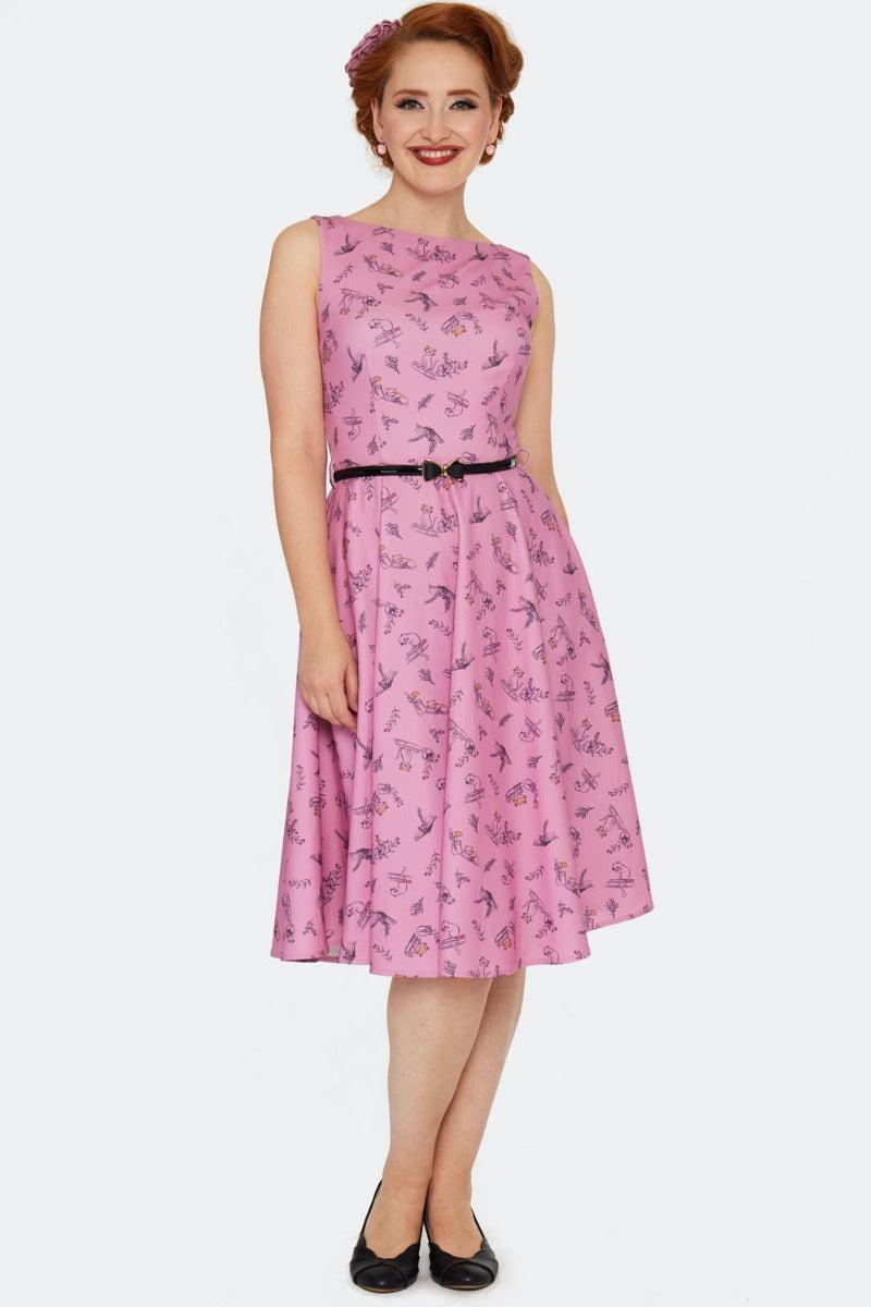 Pink Floral Sleeveless Midi Dress