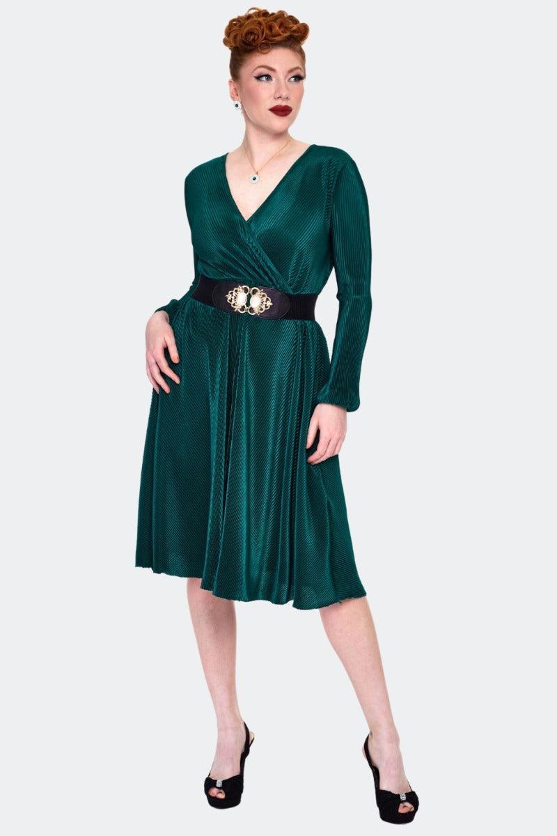 Plisse Wrap Midi Flare Dress