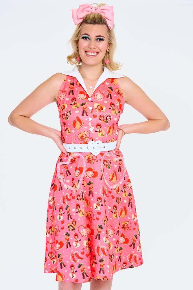 Western Heart Print Flare Dress