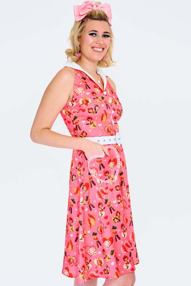 Western Heart Print Flare Dress