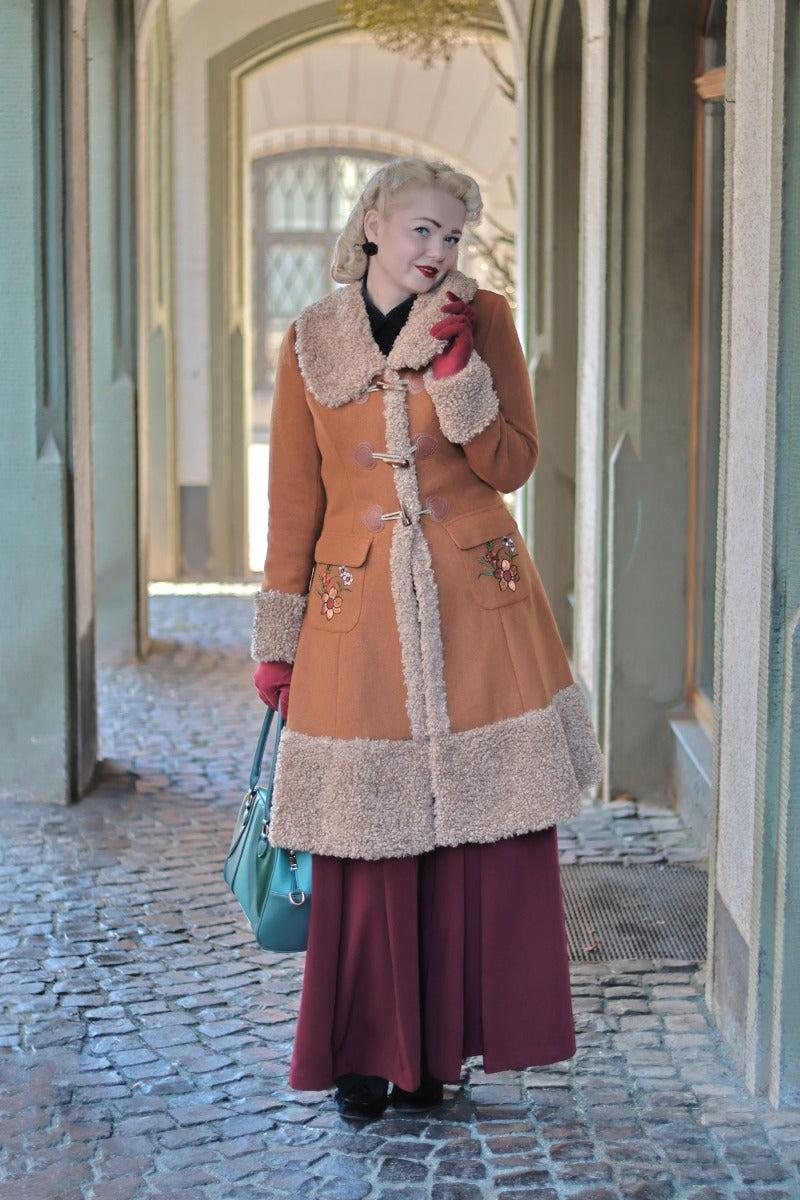 Brown Faux Fur Trimmed Coat