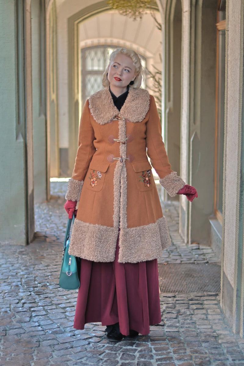 Brown Faux Fur Trimmed Coat