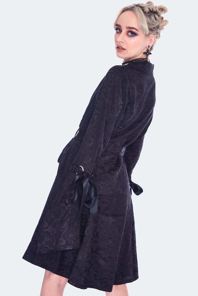 Fitted Jacquard Coat with Ribbon Detail