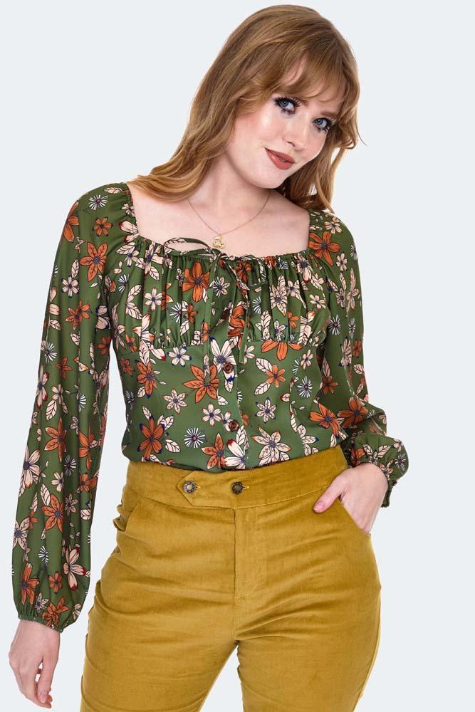 Floral Long Sleeve Tie Top