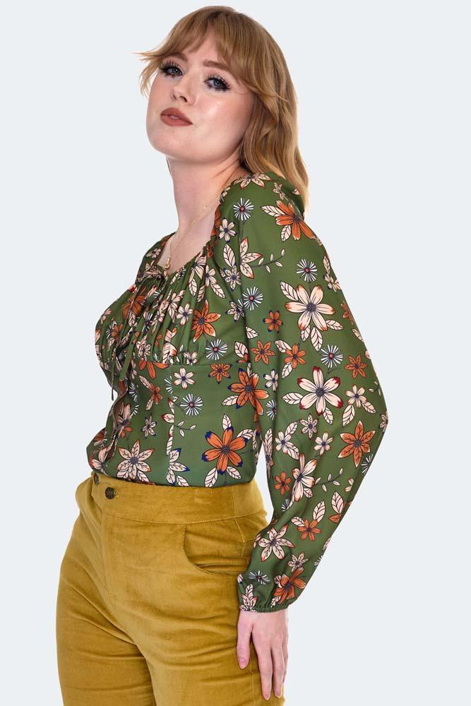 Floral Long Sleeve Tie Top