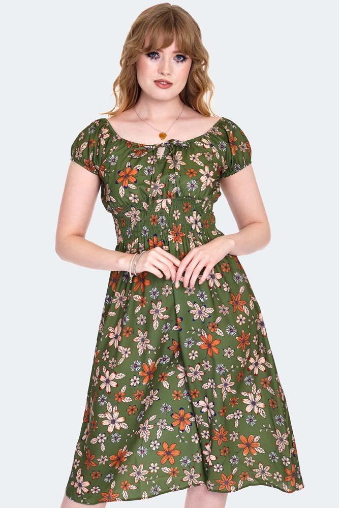 Floral Short Sleeve Flare Dress