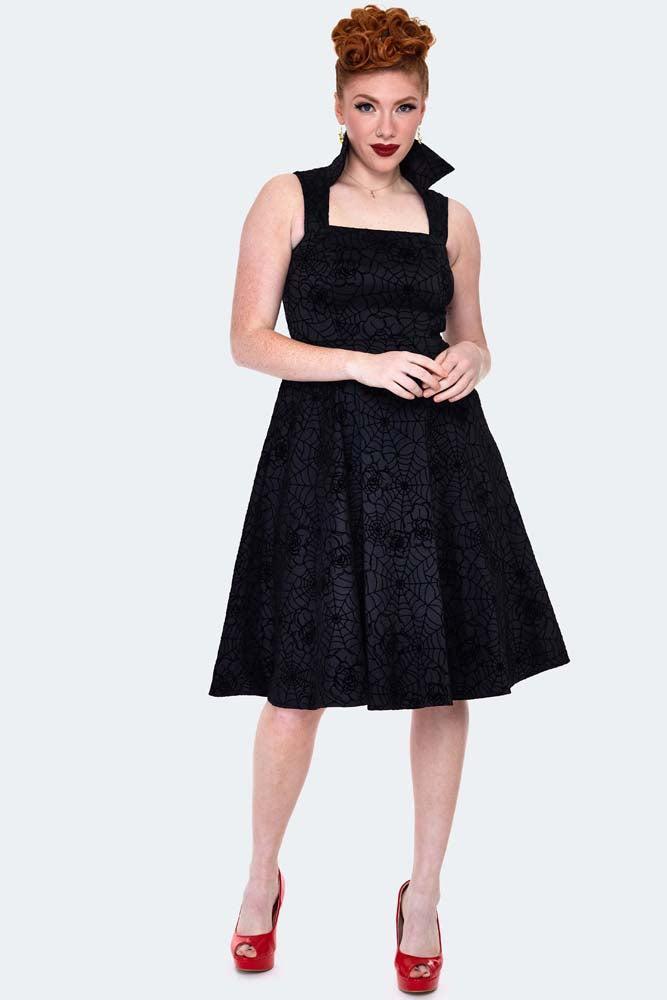 Spider Web Flocked Flare Dress