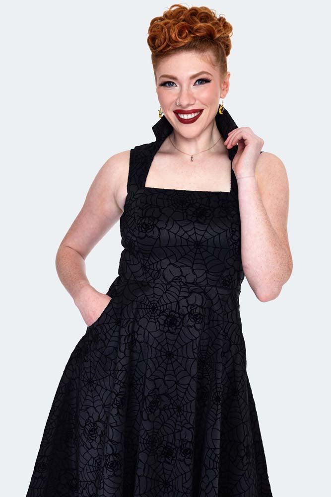 Spider Web Flocked Flare Dress