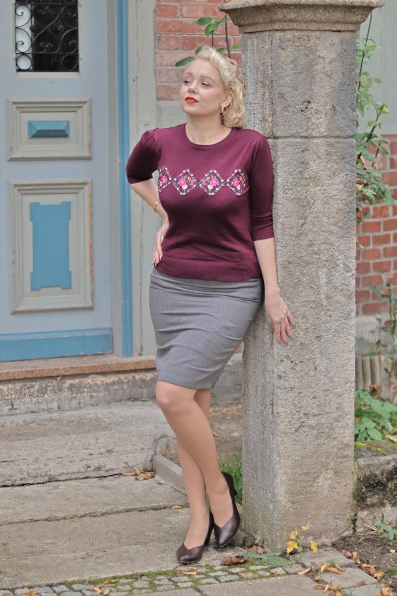 Purple Floral Embroidered Sweater