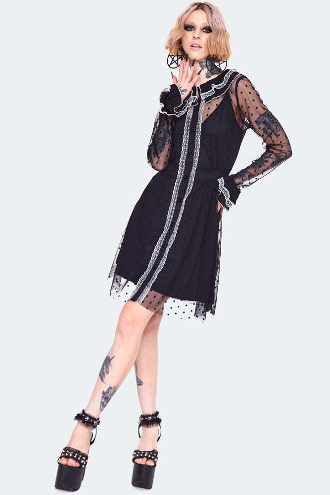 Frilled Collar Mesh Witch Dress