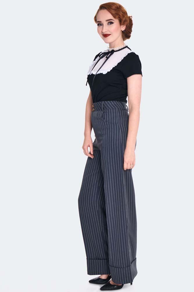 Pinstripe Turn Up Trousers