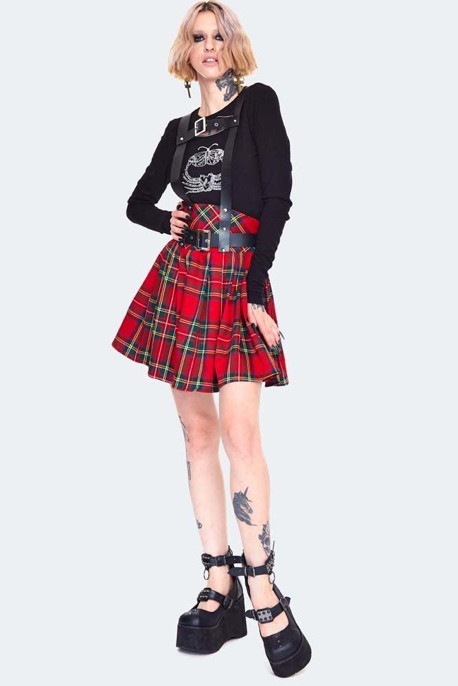 High Waisted Tartan Pleated Skirt