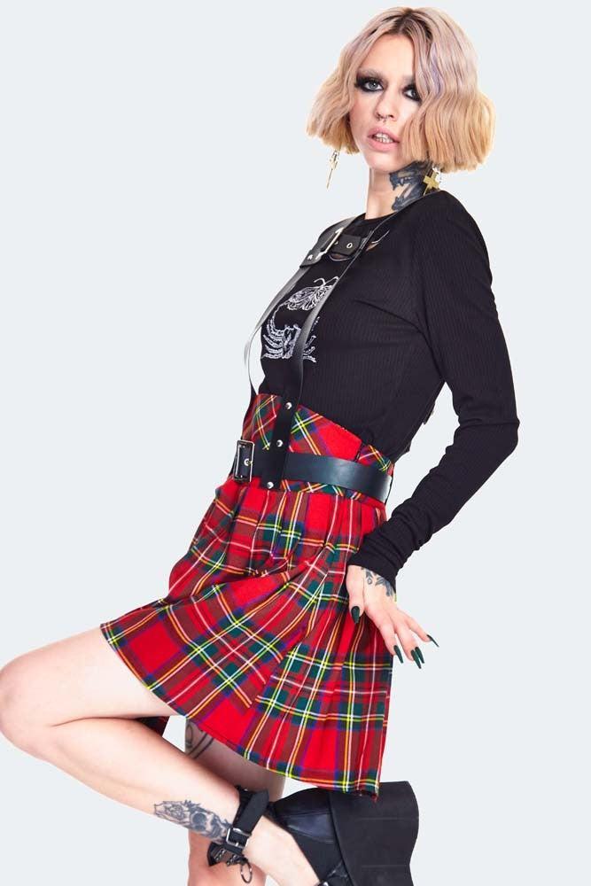 High Waisted Tartan Pleated Skirt