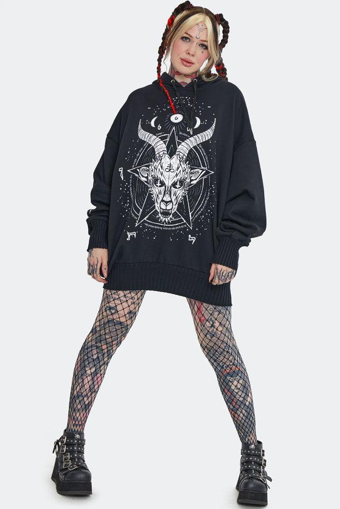 Baphomet Print Oversized Hoodie