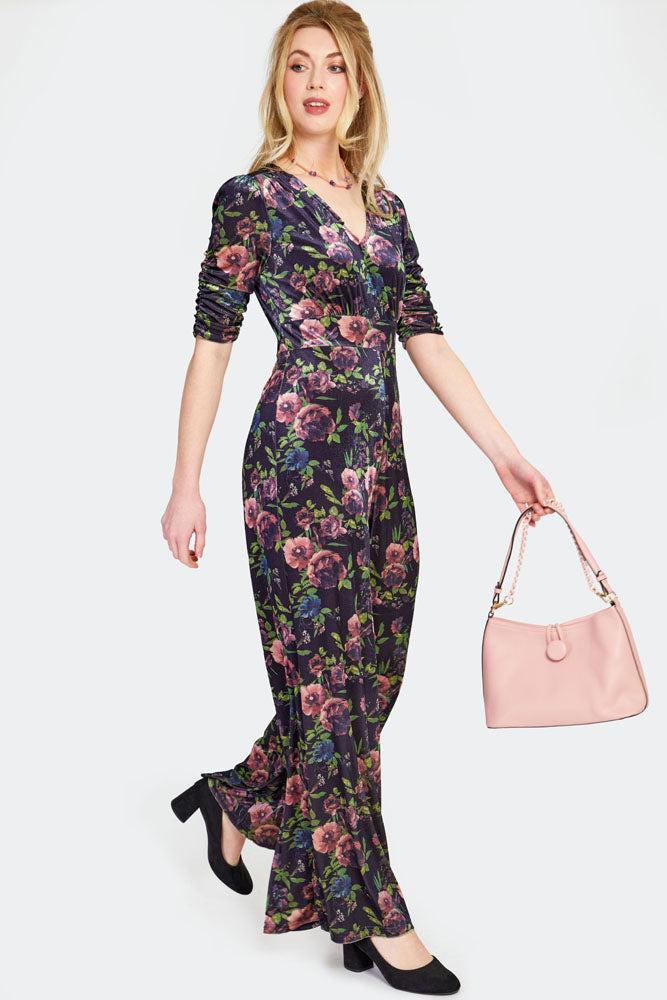 Velvet Floral Wide Jumpsuit