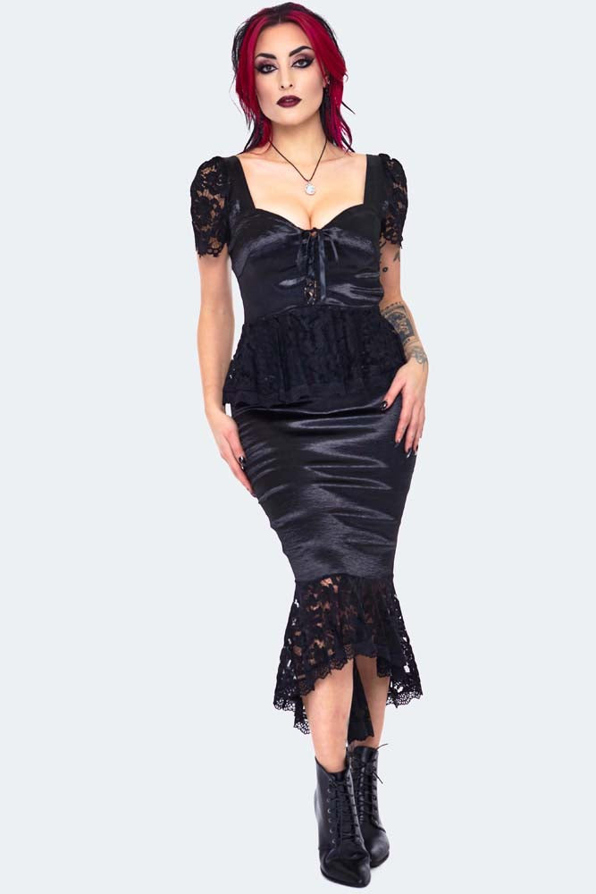 Lace Frill Fishtail Midi Dress