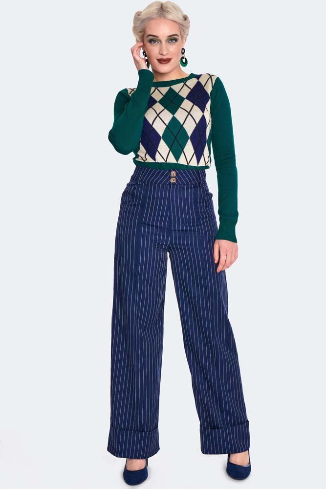 Pinstripe Turn Up Trousers