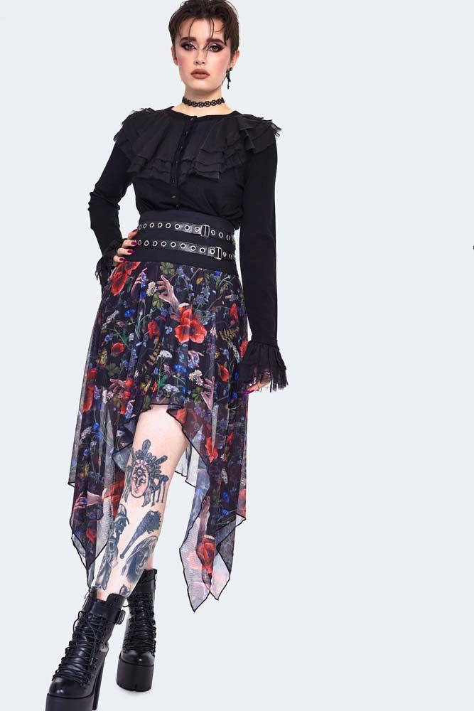 Night Meadow Asymmetrical Mesh Skirt