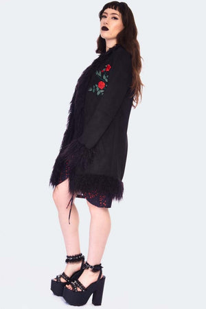 Night Rose Embroidered Suede Coat