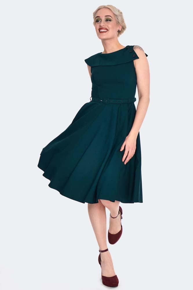 Green Plain Flare Dress