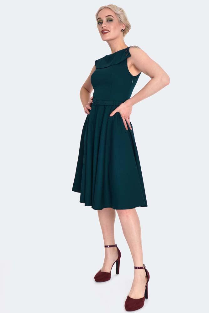 Green Plain Flare Dress