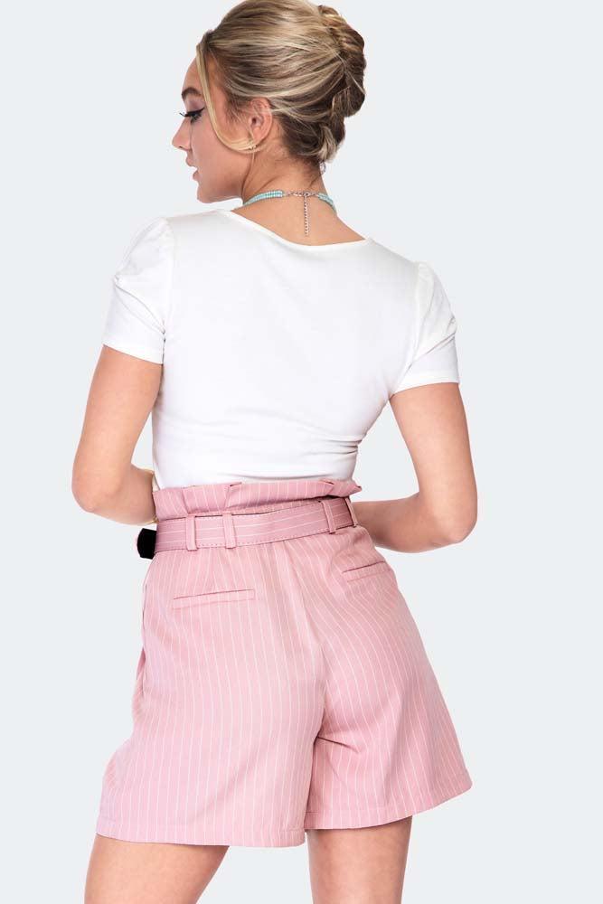 Pinstripe paperbag waist shorts