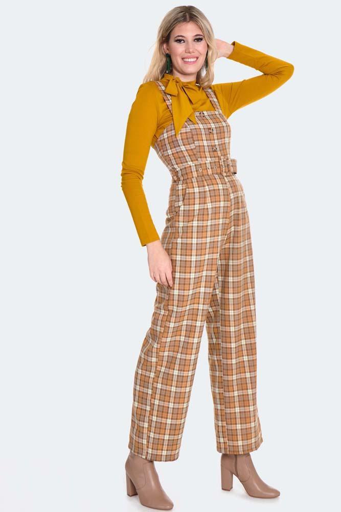 Plaid Cropped Pinafore Jumpsuit
