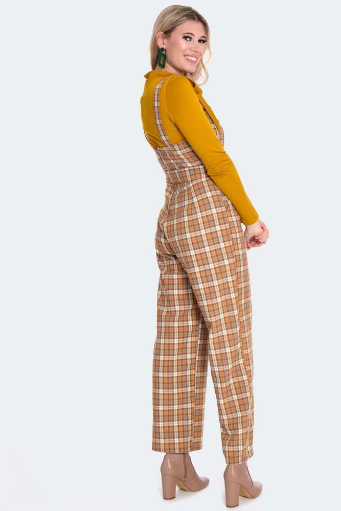 Plaid Cropped Pinafore Jumpsuit
