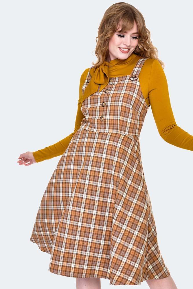 Plaid Pinafore Flare Dress