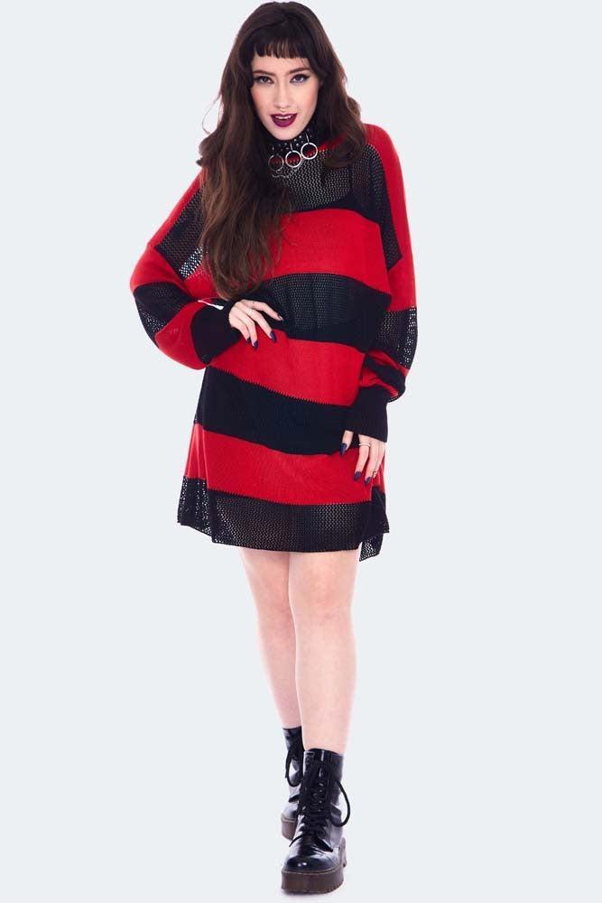 Red & Black Contrast Knit Oversized Jumper