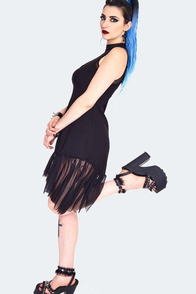 Rose Embroidered Mesh Panel Dress